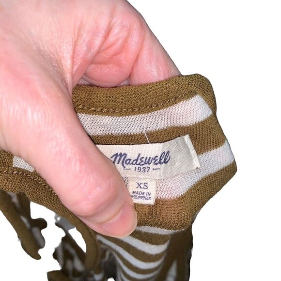 Madewell Women's Tank Top Size XS Knit Striped Cotton Linen Blend Olive White - Picture 6 of 6